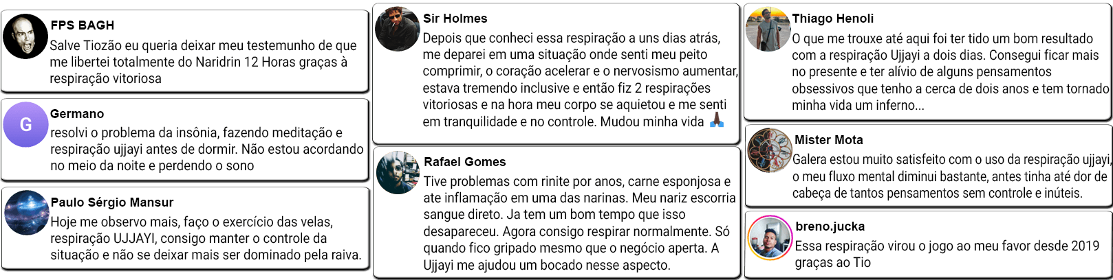 Alunos que superaram problemas com Respiração Ujjayi